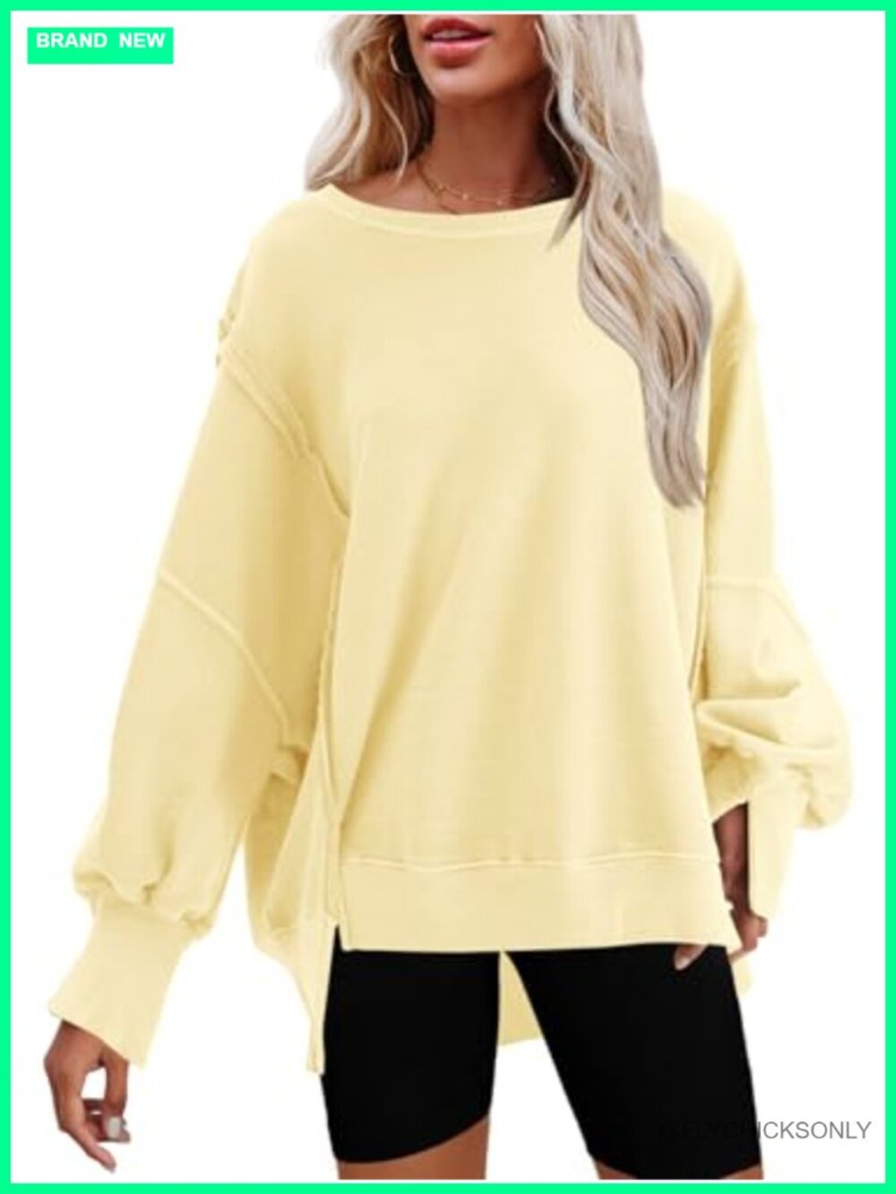 Womens Oversized Crewneck Sweatshirt Side Slit Long Sleeve Pullover Top